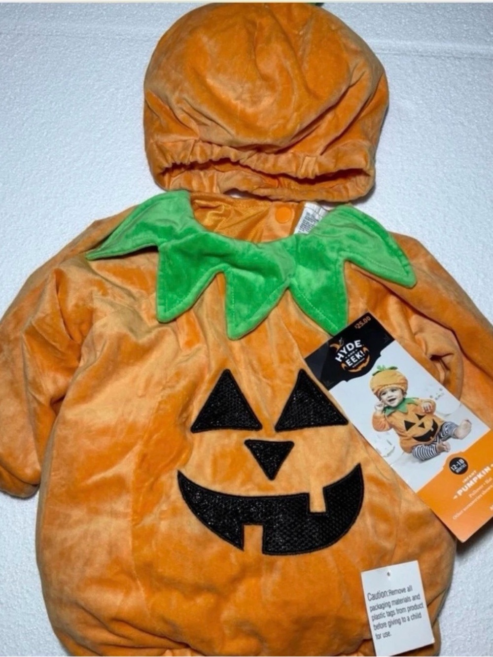 Infant Pumpkin Halloween Costume Pullover Top & Hat Hyde & EEK! 12-18 Months NEW